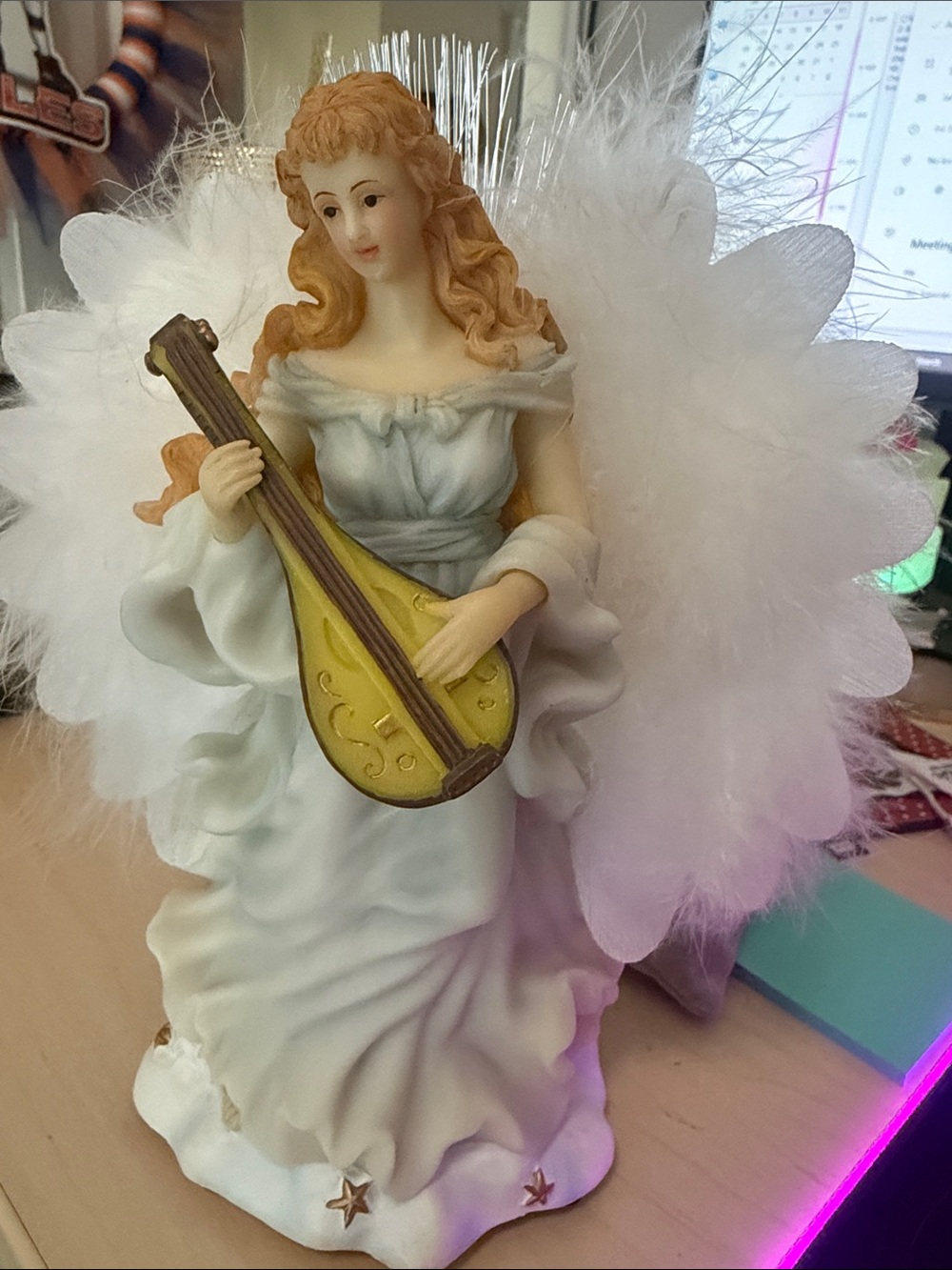 Angel Figurine Home Art - White and Gold Musical Angel